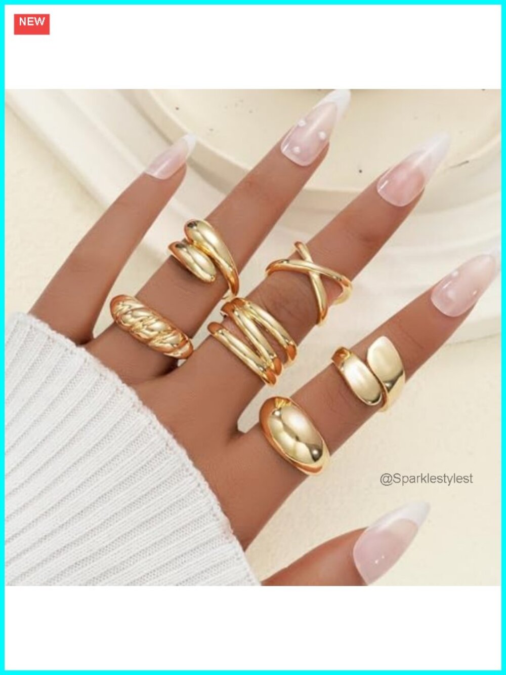 Chunky Gold Plated Stackable Ring Set - Picture 3 of 6